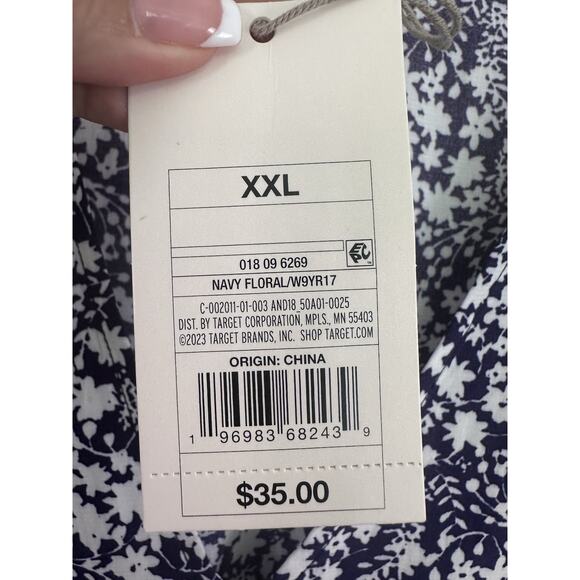 A New Day XXL Blue White Floral Midi Dress Puff Sleeve Crepe Boho Cottagecore Nw - Picture 8 of 11